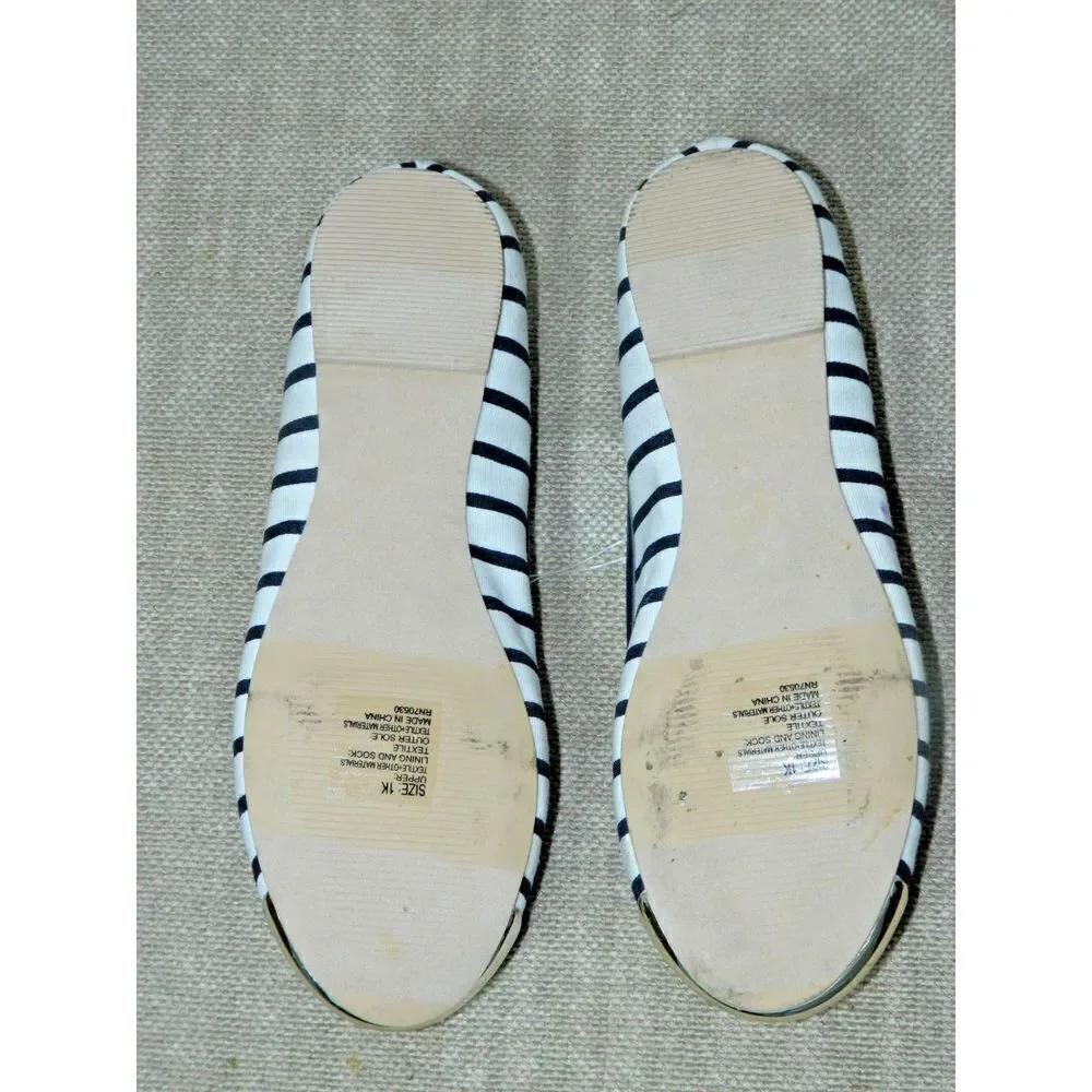 Janie and Jack‎ Ballet Flats Size 1 Blue white Striped Gold Toe Metallic Bow
